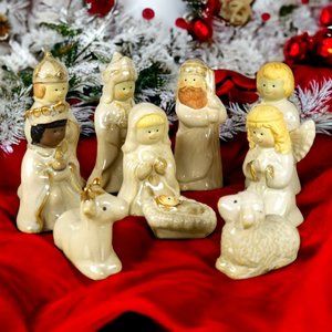 Christmas Nativity Scene Glazed/Hand Painted Ceramic10pcs Set Kirkland Potter